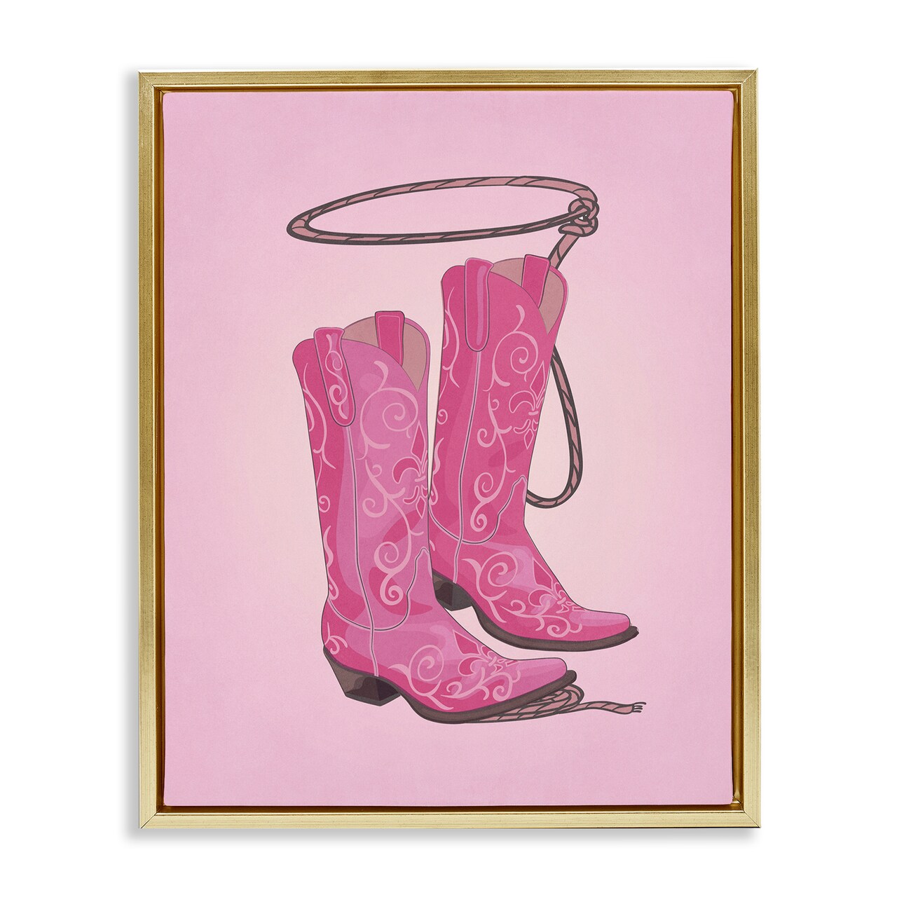 Stupell Industries Cowgirl Boots & Lasso Framed Floater Canvas Wall Art Design by Nataly White